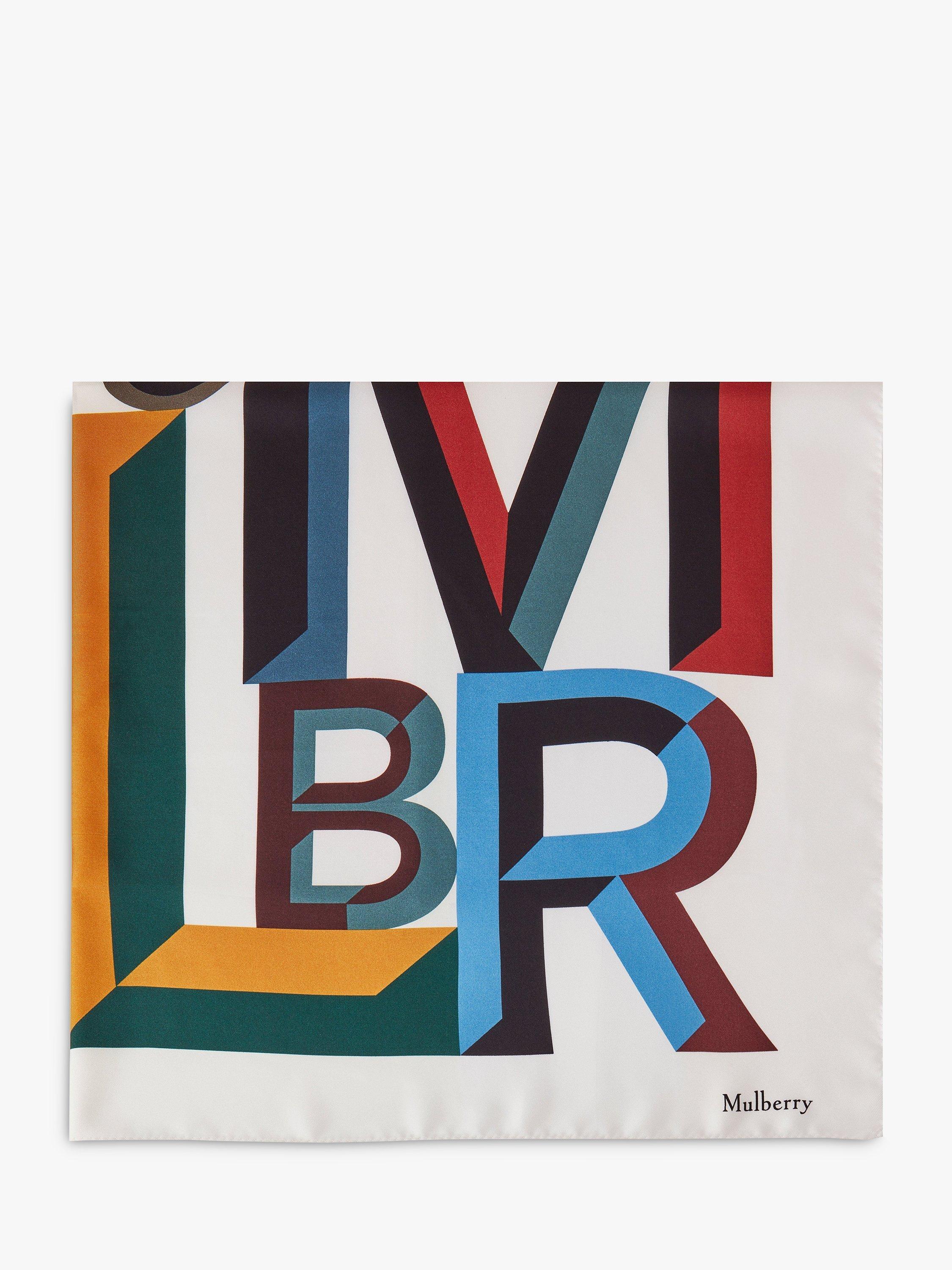 Mulberry Alphabet Silk Twill Square Scarf, Off White