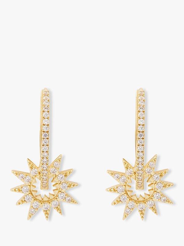 Product image 1 of 4, which shows Wanderlust + Co Sunlit Cubic Zirconia Hoop Drop Earrings, Gold