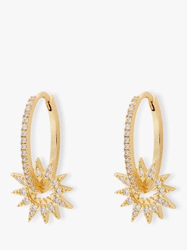 Product image 2 of 4, which shows Wanderlust + Co Sunlit Cubic Zirconia Hoop Drop Earrings, Gold