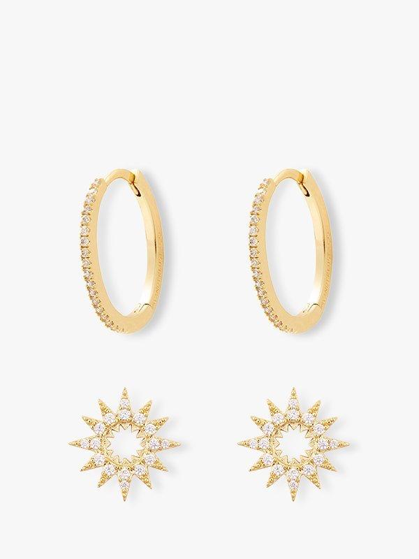 Product image 3 of 4, which shows Wanderlust + Co Sunlit Cubic Zirconia Hoop Drop Earrings, Gold