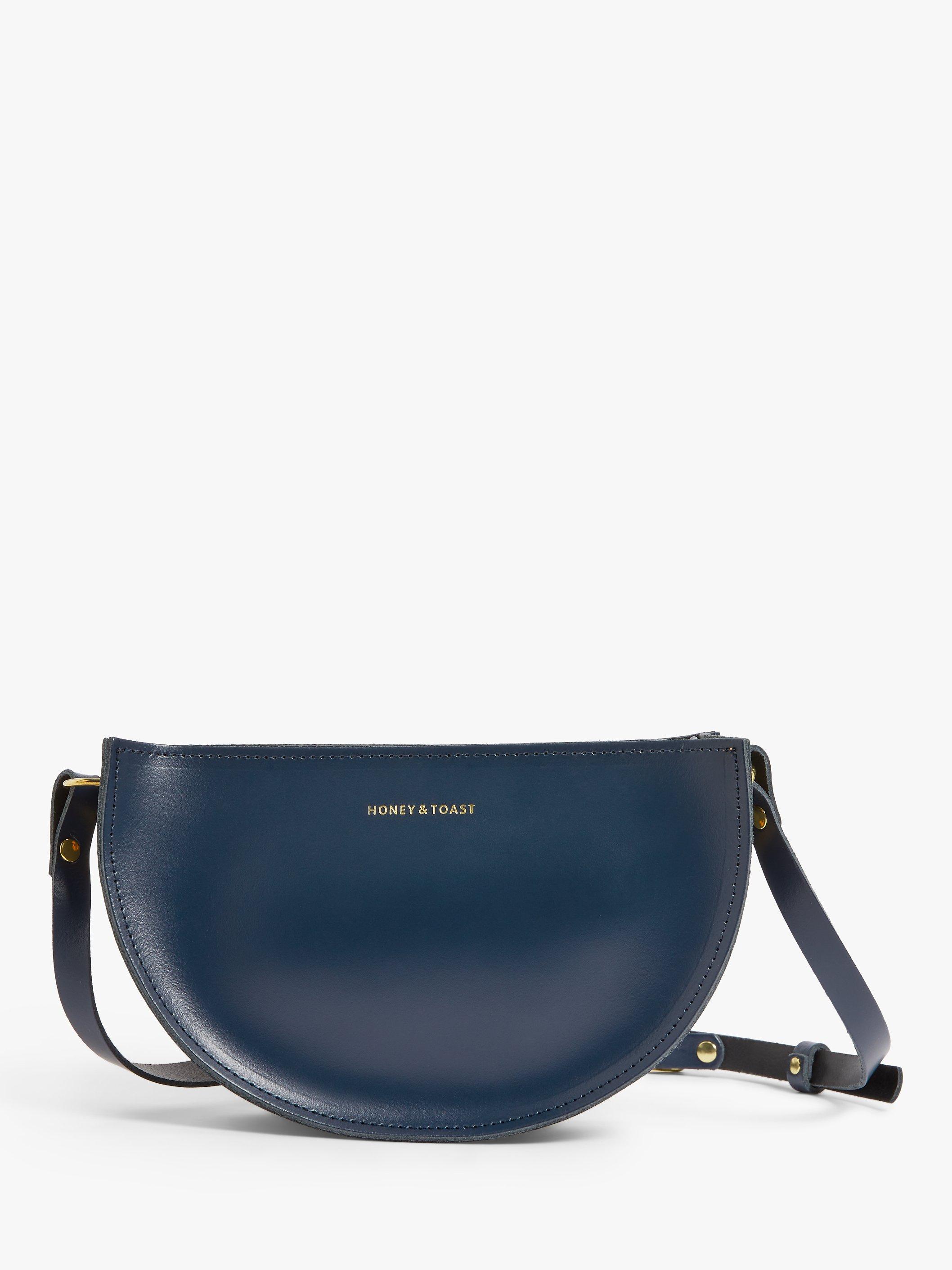 Honey & Toast Half Moon Leather Shoulder Bag, Navy