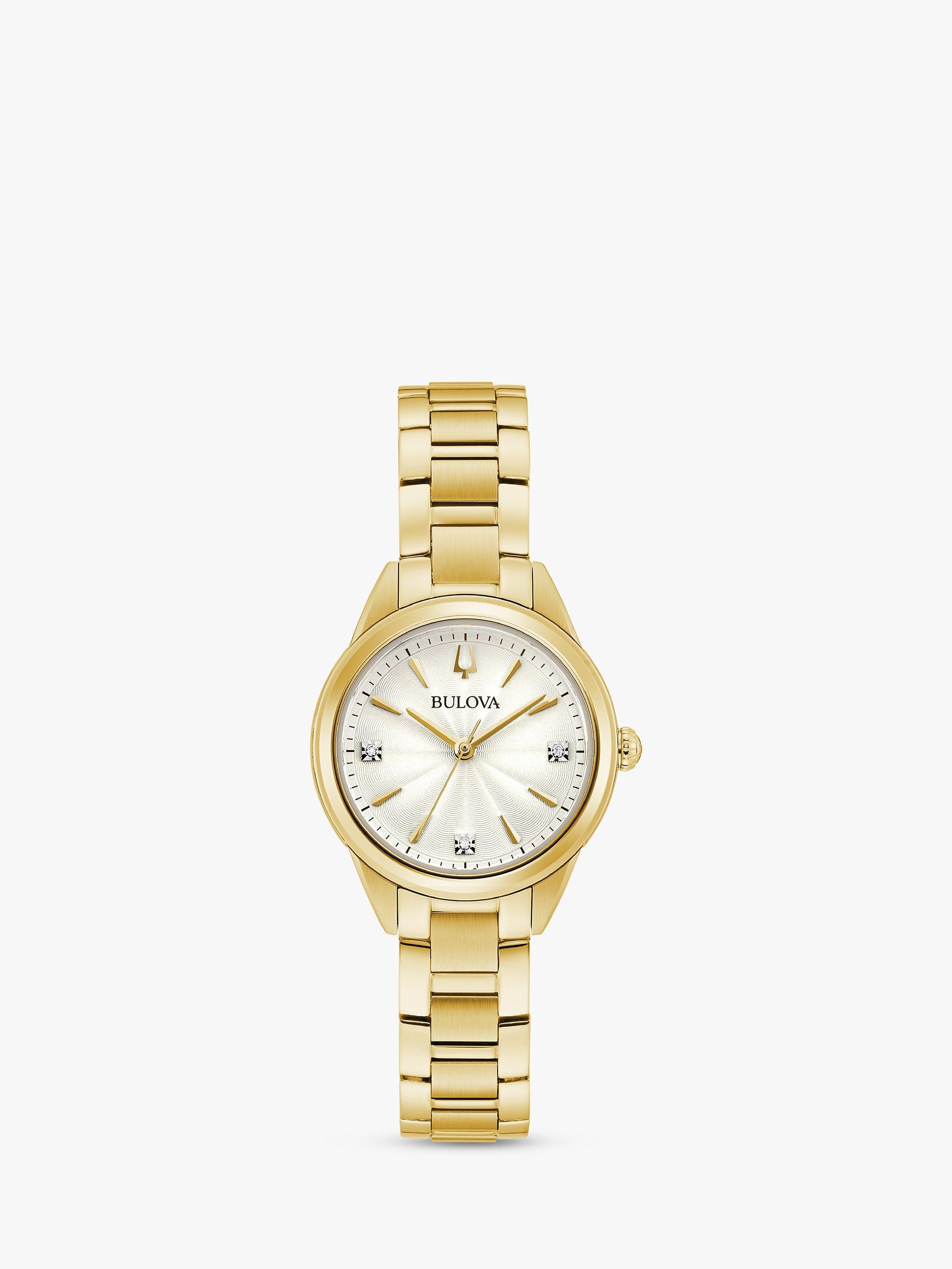 Bulova Women's Diamond Bracelet Strap Watch, Gold/White 97P150