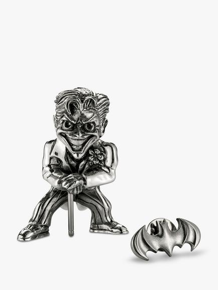 Royal Selangor Mini The Joker Figurine and Batman Lapel Pin Set, Silver
