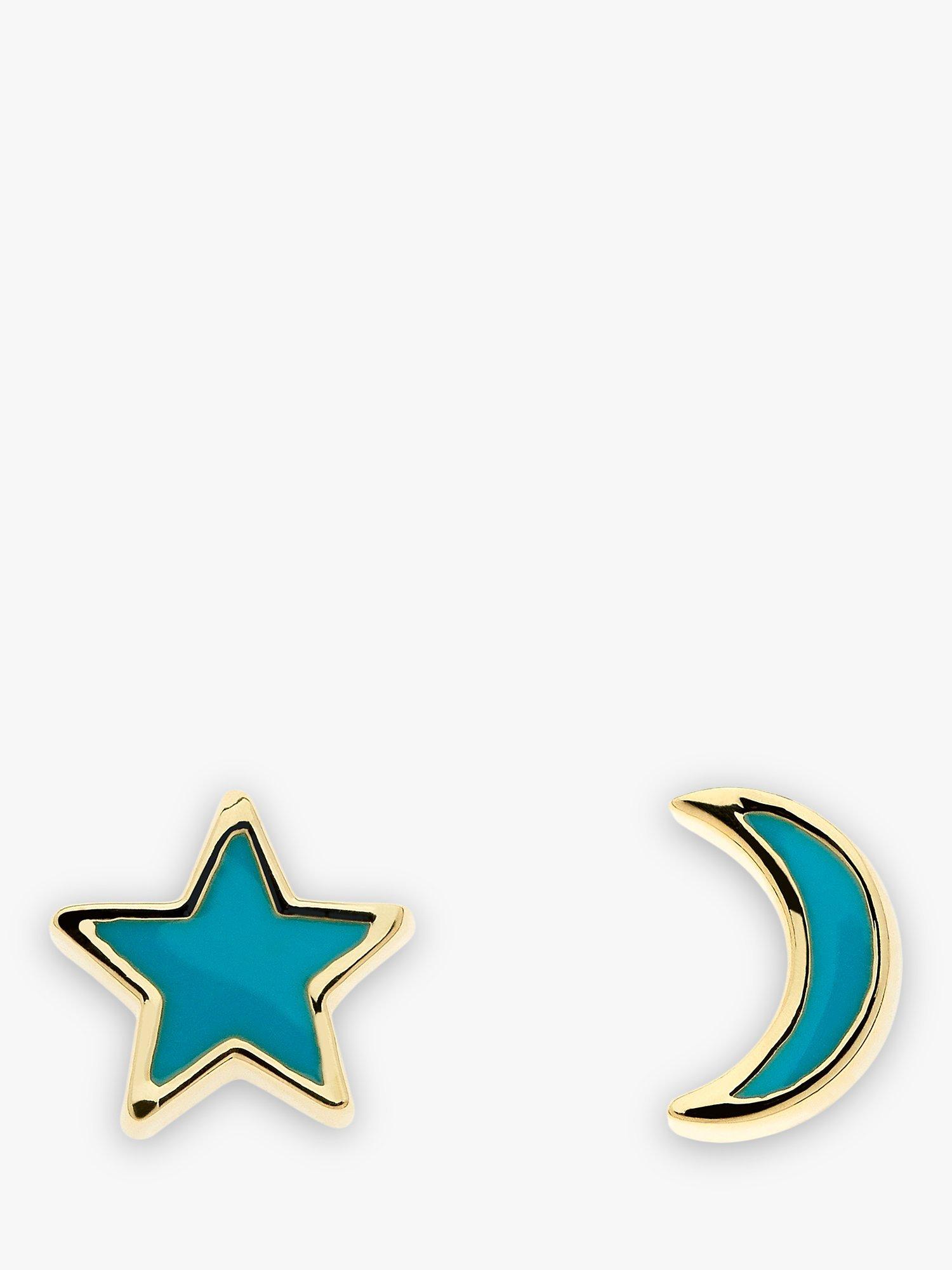 Product image 1 of 2, which shows Melissa Odabash Enamel Star and Moon Stud Earrings, Gold/Turquoise