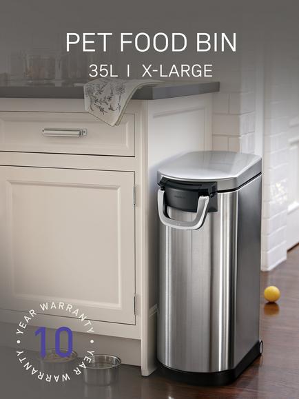 Simplehuman Pet Food Storage Bin, Extra Large, Brushed Stainless Steel, 35L - view 2, Silver