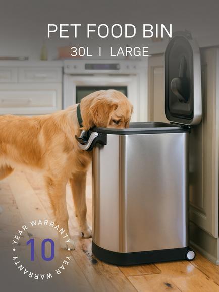 simplehuman Pet Food Storage Bin, Large, Brushed Stainless Steel, 30L - view 2, Silver