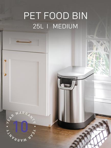 Simplehuman Pet Food Storage Bin, Medium, Brushed Stainless Steel, 25L - view 2, Brushed Chrome