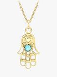 IBB 9ct Gold Turquoise Hamsa Hand Pendant Necklace