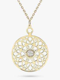 IBB 9ct Gold Cubic Zirconia Filigree Pendant Necklace, Gold