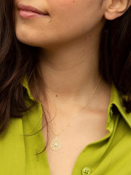 IBB 9ct Gold Cubic Zirconia Filigree Pendant Necklace - view 2, Gold