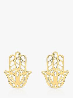 IBB 9ct Gold Filigree Hamsa Hand Stud Earrings, Gold