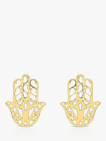 IBB 9ct Gold Filigree Hamsa Hand Stud Earrings, Gold