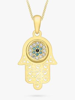 IBB 9ct Gold Cubic Zirconia Evil Eye Hamsa Hand Pendant Necklace, Gold