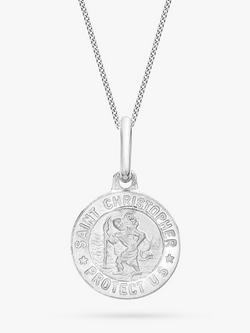 IBB 9ct White Gold St Christopher Round Medal Satin Pendant Necklace, Silver