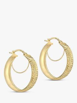 IBB 9ct Gold Diamond Cut Double Hoop Creole Earrings, Gold