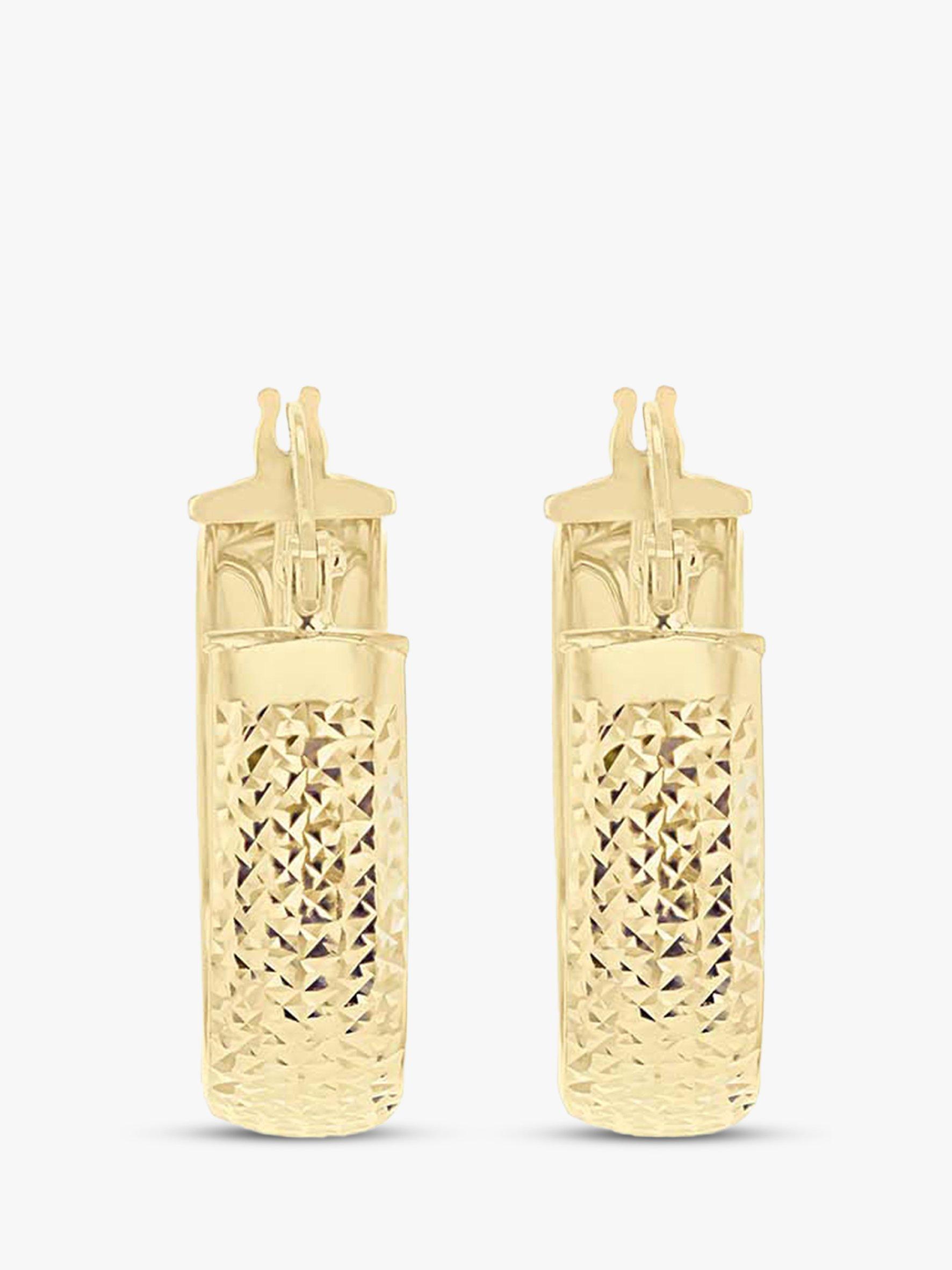 Product image 2 of 4, which shows IBB 9ct Gold Diamond Cut Double Hoop Creole Earrings