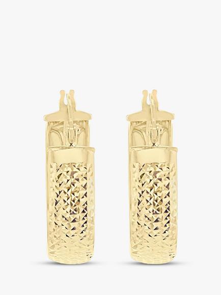 IBB 9ct Gold Diamond Cut Double Hoop Creole Earrings - view 2, Gold