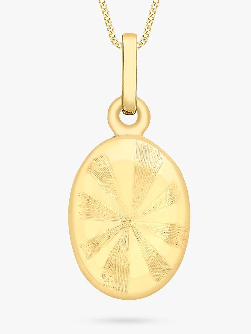 IBB 9ct Gold Engraved Stripe Oval Locket Pendant Necklace