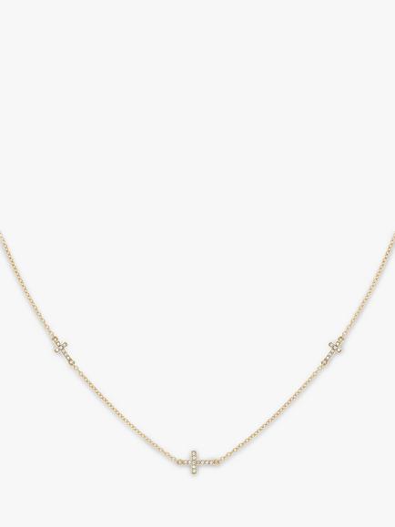 IBB 9ct Gold Cubic Zirconia Triple Cross Chain Necklace, Gold