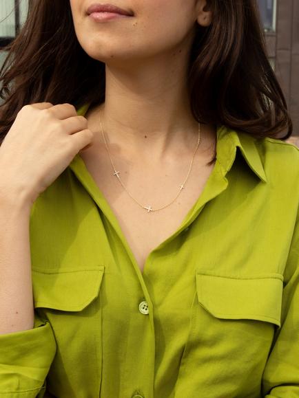IBB 9ct Gold Cubic Zirconia Triple Cross Chain Necklace - view 2, Gold