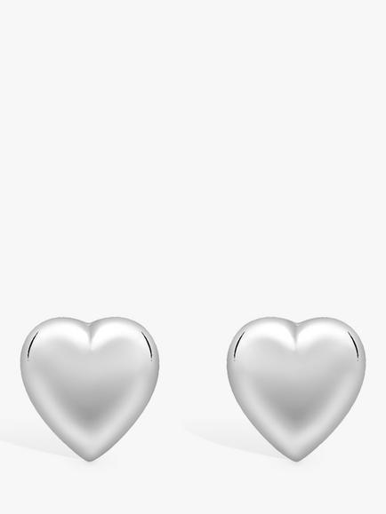 IBB 9ct Gold Puff Heart Stud Earrings, White Gold