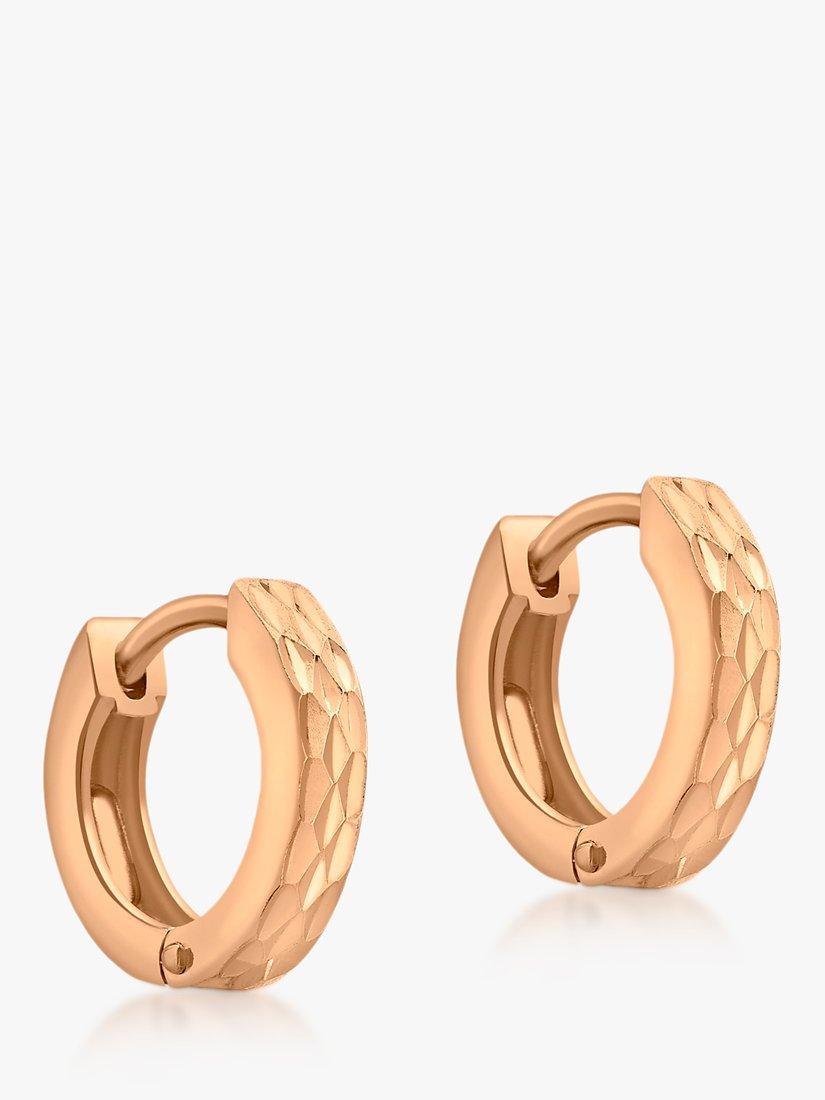 Product image 1 of 4, which shows IBB 9ct Gold Diamond Cut Creole Hoop Earrings, Rose Gold