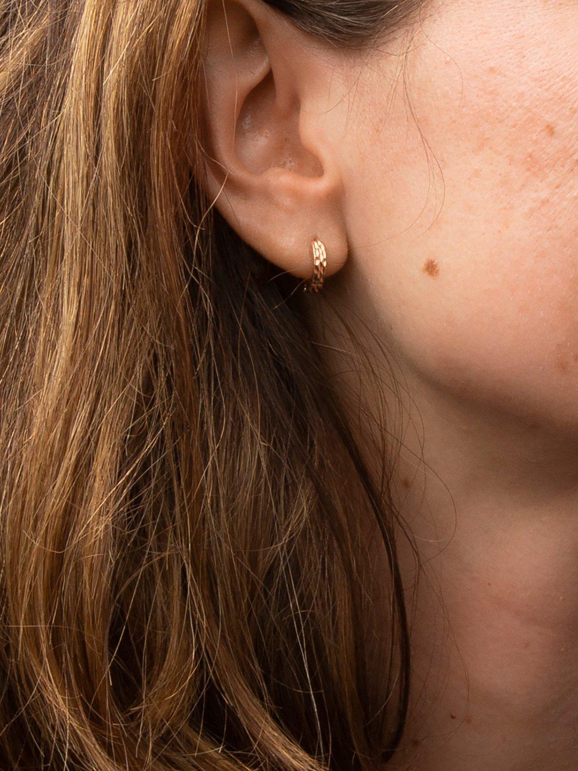 Product image 2 of 4, which shows IBB 9ct Gold Diamond Cut Creole Hoop Earrings, Rose Gold