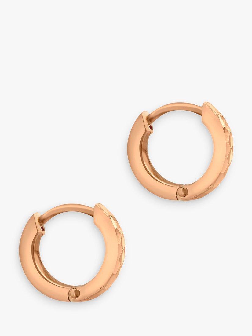 Product image 4 of 4, which shows IBB 9ct Gold Diamond Cut Creole Hoop Earrings, Rose Gold