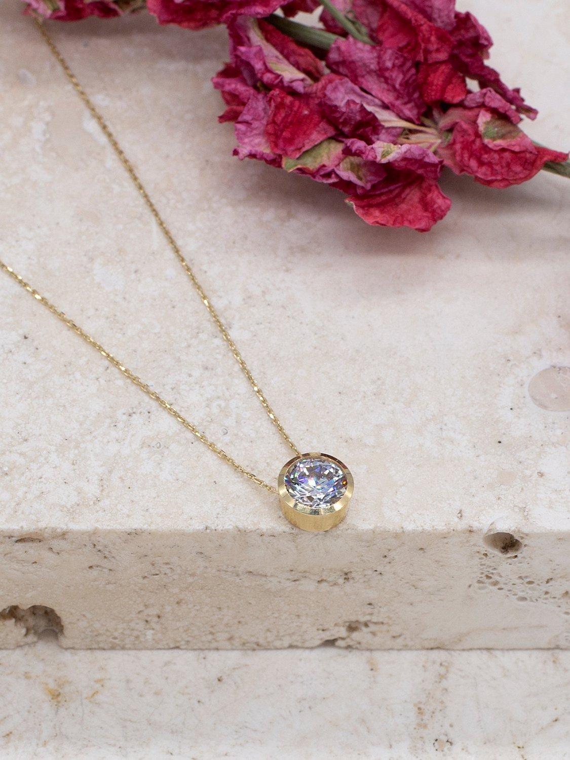 Product image 3 of 3, which shows IBB 9ct Gold Cubic Zirconia Slider Pendant Necklace