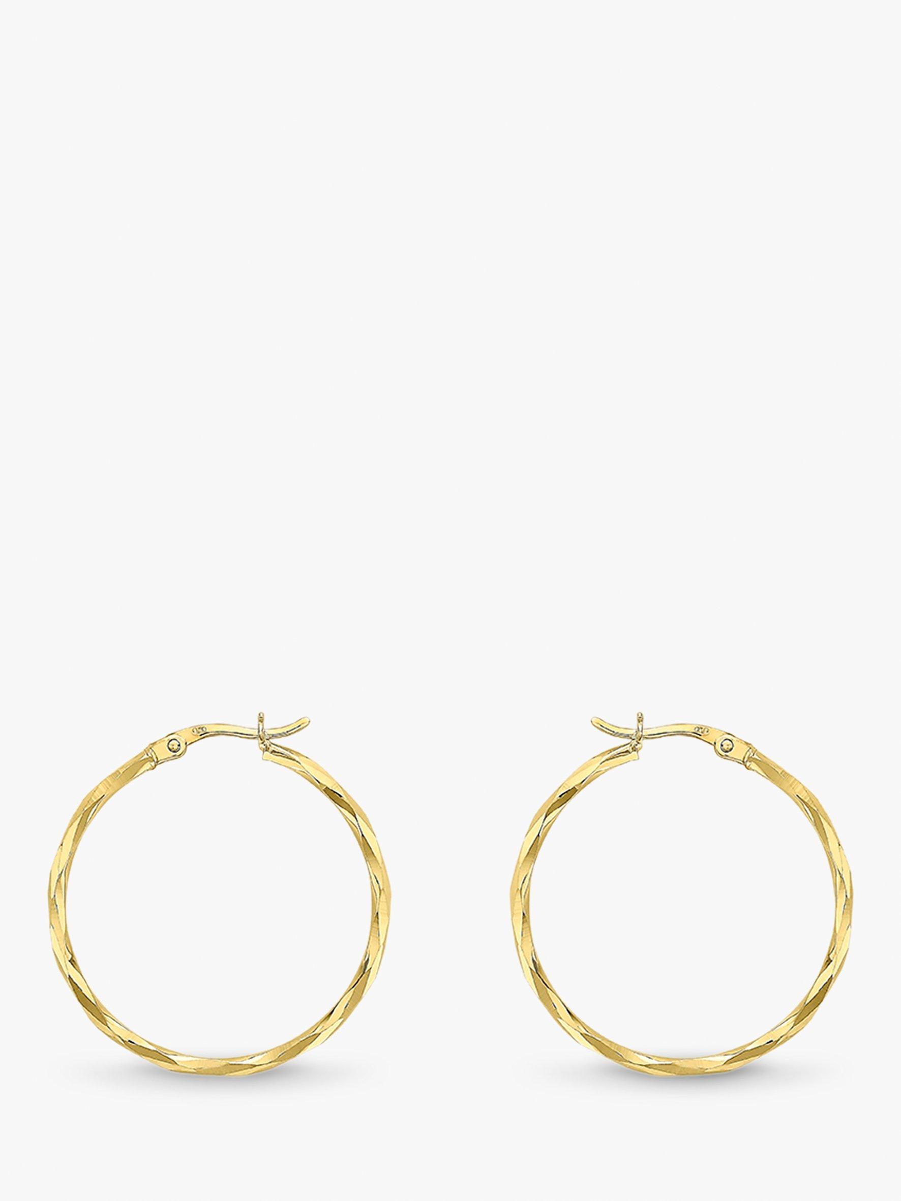 Product image 1 of 4, which shows IBB 9ct Gold Diamond Cut Faceted Hoop Creole Earrings