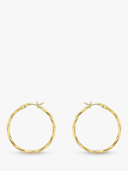 IBB 9ct Gold Diamond Cut Faceted Hoop Creole Earrings, Gold