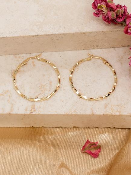 IBB 9ct Gold Diamond Cut Faceted Hoop Creole Earrings - view 2, Gold