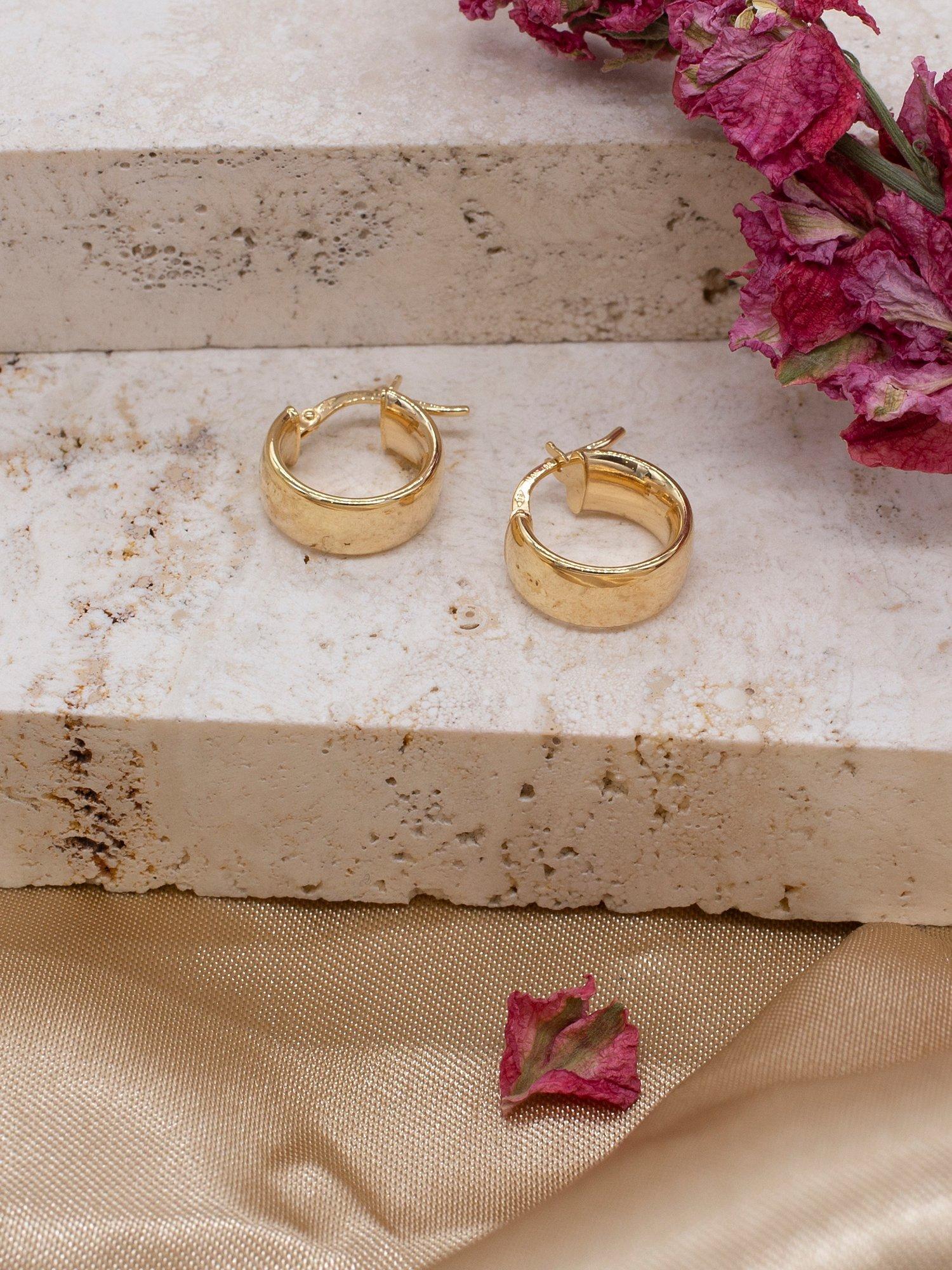 Product image 3 of 4, which shows IBB 9ct Gold Wide Creole Hoop Earrings