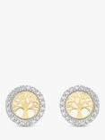 IBB 9ct Gold Cubic Zirconia Life Tree Stud Earrings, Yellow Gold/White Gold