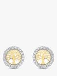 IBB 9ct Gold Cubic Zirconia Life Tree Stud Earrings, Yellow Gold/White Gold