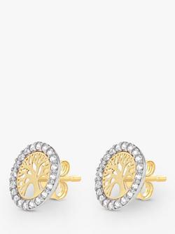 IBB 9ct Gold Cubic Zirconia Life Tree Stud Earrings, Yellow Gold/White Gold - view 2, Yellow Gold/White Gold