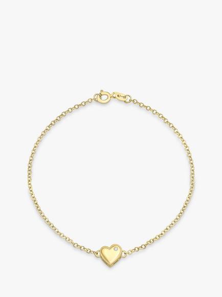 IBB 9ct Gold Diamond Heart Chain Bracelet, Gold