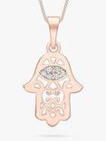 IBB 9ct Gold Cubic Zirconia Hamsa Hand Pendant Necklace, Rose Gold/White Gold