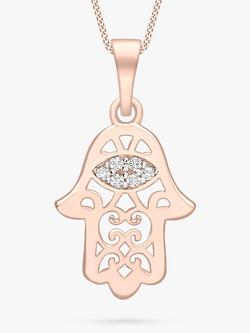 IBB 9ct Gold Cubic Zirconia Hamsa Hand Pendant Necklace, Rose Gold/White Gold, Rose Gold/White Gold