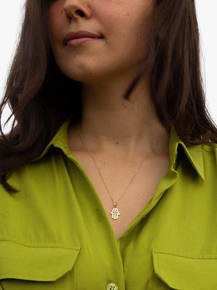IBB 9ct Gold Cubic Zirconia Hamsa Hand Pendant Necklace, Rose Gold/White Gold - view 2, Rose Gold/White Gold