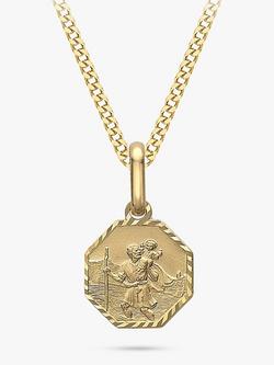 IBB 9ct Gold St Christopher Diamond Cut Satin Octagonal Pendant Necklace, Gold