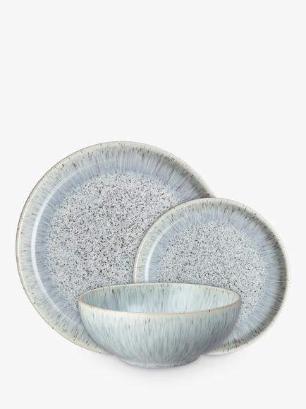 Denby Halo Speckle Stoneware Coupe Dinnerware Set, 12 Piece, Grey, Grey