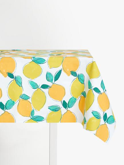 John Lewis Lemon Zest Oilcloth Tablecloth Fabric, Yellow, Yellow
