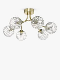 Där Yiska Ribbed Glass Semi Flush Ceiling Light, Clear/Gold