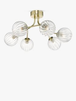 Där Yiska Ribbed Glass Semi Flush Ceiling Light - view 2, Clear/Gold