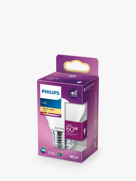 Philips 6.5W E27 LED Non Dimmable Classic Bulb, Warm White - view 2, White