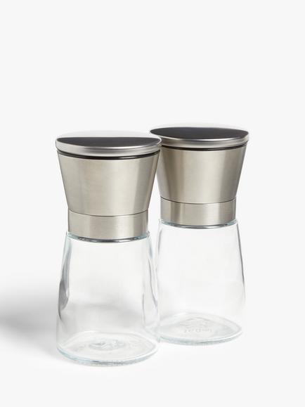 John Lewis Tip Top Stainless Steel Salt & Pepper Mills, Set of 2, Chrome/Clear, Chrome/Clear