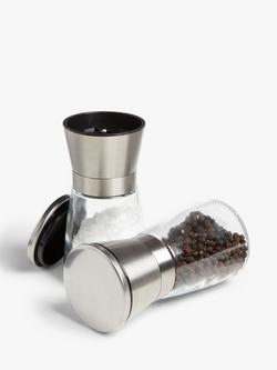 John Lewis Tip Top Stainless Steel Salt & Pepper Mills, Set of 2, Chrome/Clear - view 2, Chrome/Clear