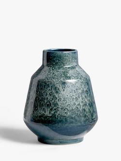John Lewis Alis Earthenware Vase, H18cm, Reactive Blue, Reactive Blue
