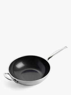 GreenPan Premiere Stainless Steel Ceramic Non-Stick Wok, 30cm, Silver